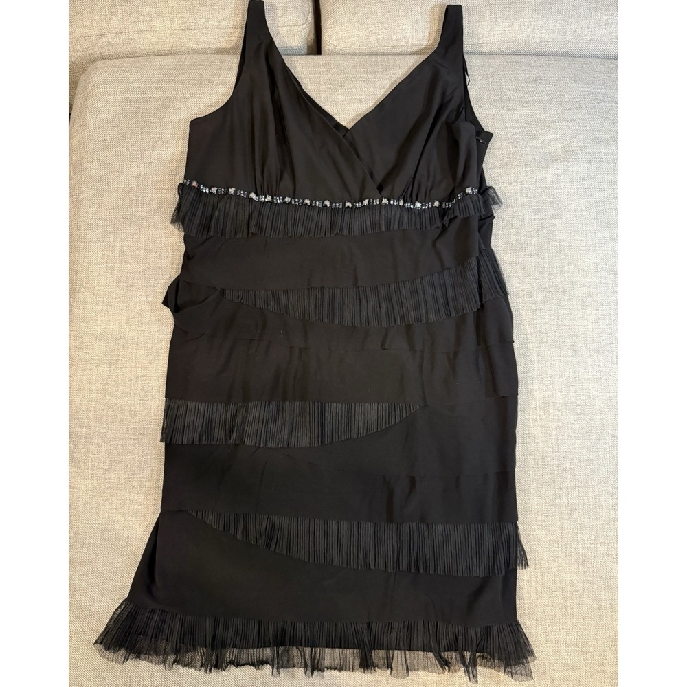 SL Fashions Black Beaded Fringe Cocktail Dress Women's Flapper Gatsby Size 18